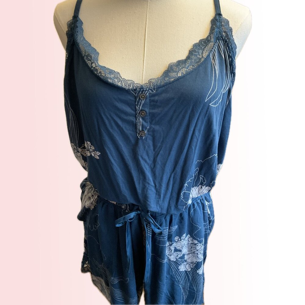 Soma cool nights lace tank and shorts two piece set - blue and light gray floral